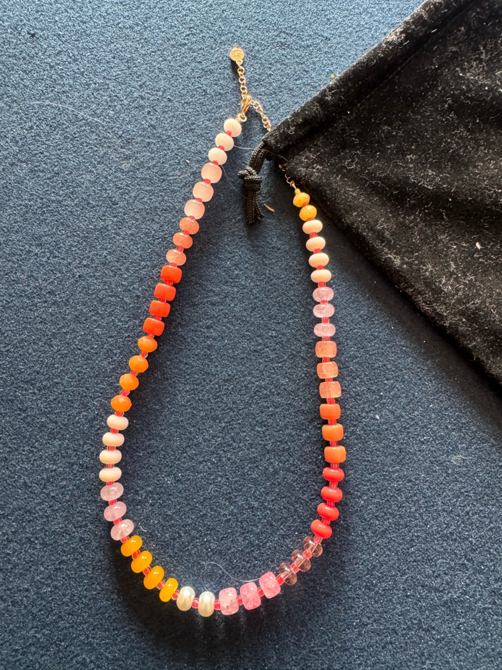 Orange-Pink ombré Beaded Necklace- stack it or wear it alone! Adjustable length🩷